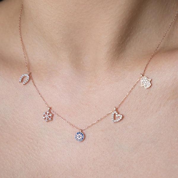 Lucky Necklace • Greek Evil Eye Necklace • Hamsa Diamond Necklace - Trending Silver Gifts