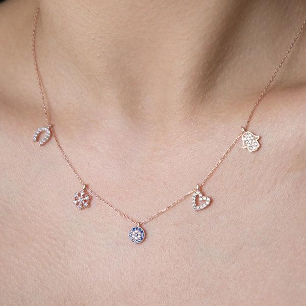 Lucky Necklace • Greek Evil Eye Necklace • Hamsa Diamond Necklace - Trending Silver Gifts