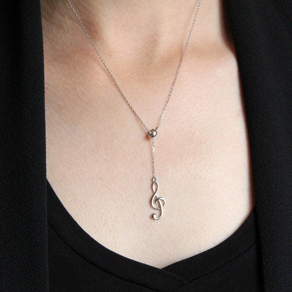 Treble Clef Necklace Silver ¥ Music Pendant Necklace, Musical Necklace - Trending Silver Gifts