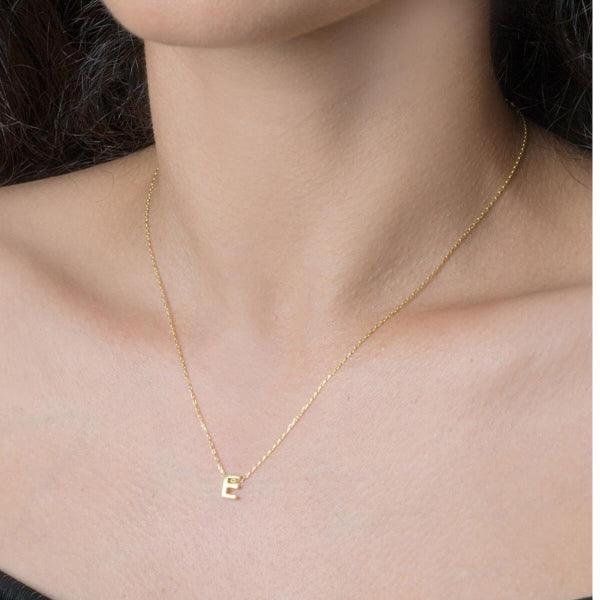 E Initial Necklace Gold • 14K Gold Initial Necklace • Gift For Her - Trending Silver Gifts