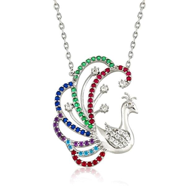 Peacock Necklace Silver • Bird Charm Necklace • Peacock Necklace - Trending Silver Gifts