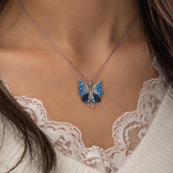 Blue Butterfly Necklace • Butterfly Crystal Necklace • Gift For Her - Trending Silver Gifts