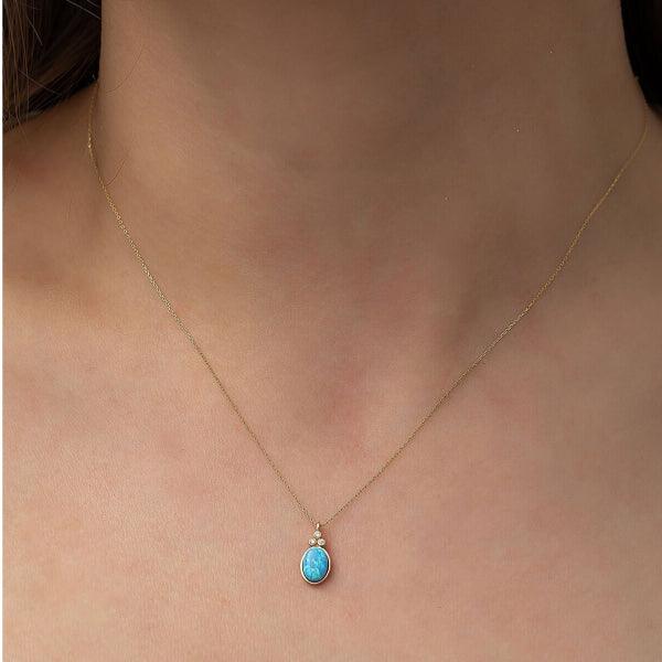 Oval Opal Necklace • Fire Opal Necklace • Blue Opal Necklace - Trending Silver Gifts