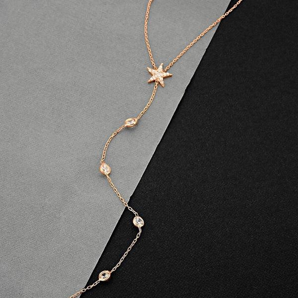 Layered Diamond Rose Necklace • Dangle Diamond Necklace, Star Necklace - Trending Silver Gifts