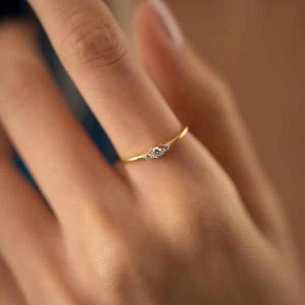 3 Stone Cubic Zirconia Rings for Women • Diamond Minimalist Ring - Trending Silver Gifts