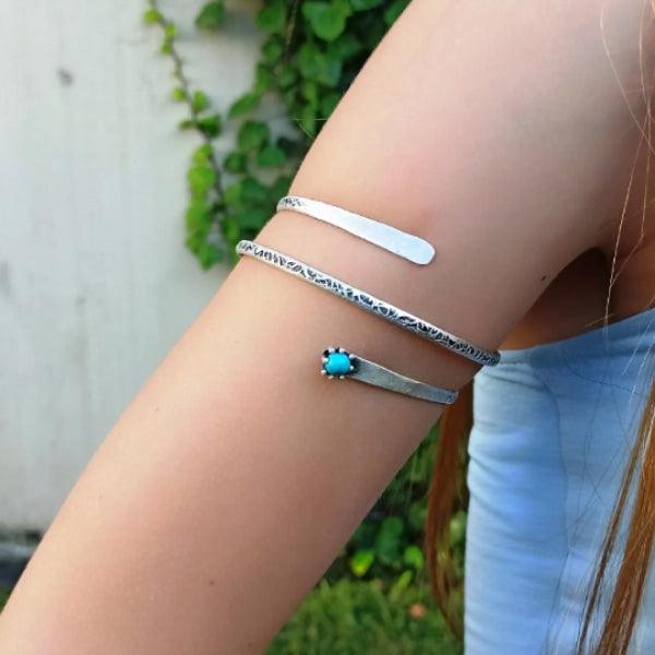 Turquoise Silver Wrapped Arm Cuff • Upper Arm Cuff Silver Bracelet - Trending Silver Gifts