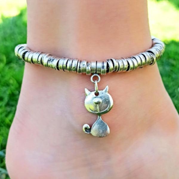 Cute Cat Anklets For Women • Cat Lover Beach Silver Foot Jewelry - Trending Silver Gifts