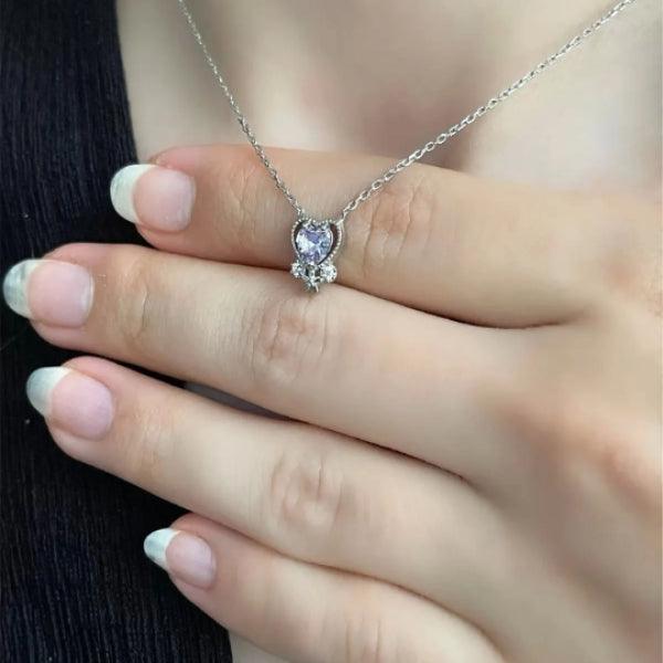 Purple Birthstone Minimalist Heart Necklace • Birthday Heart Gift - Trending Silver Gifts