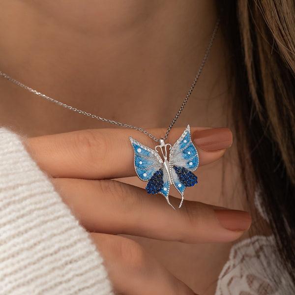 Blue Butterfly Necklace • Butterfly Crystal Necklace • Gift For Her - Trending Silver Gifts
