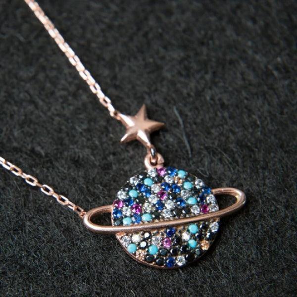 Saturn Planet Necklace ¥ Saturn Pendant Necklace ¥ Space Lover Gifts - Trending Silver Gifts