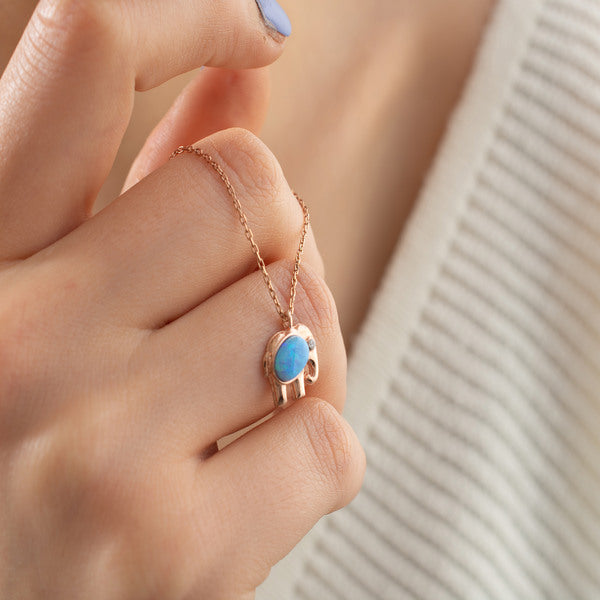 Silver Elephant Necklace • Elephant Necklace Good Luck • Opal Necklace - Trending Silver Gifts