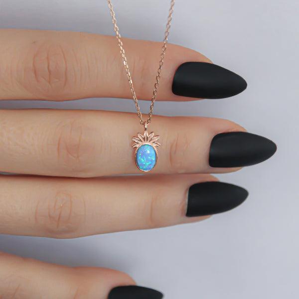 Silver Pineapple Necklace • Opal Pineapple Necklace • Pineapple Gifts - Trending Silver Gifts