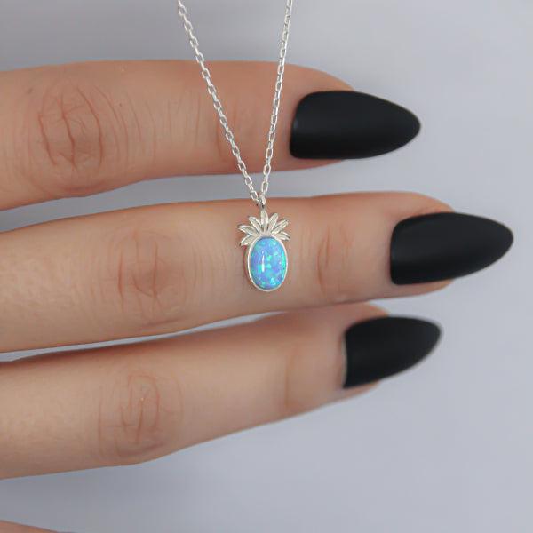 Silver Pineapple Necklace • Opal Pineapple Necklace • Pineapple Gifts - Trending Silver Gifts