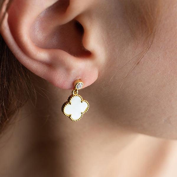 Van Cleef Earrings White • Van Cleef Earrings Sale • Bridesmaid Gift - Trending Silver Gifts
