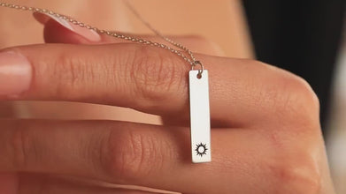 Handmade Sterling Silver Sun and Moon Bar Necklace, Unique Bar Pendant