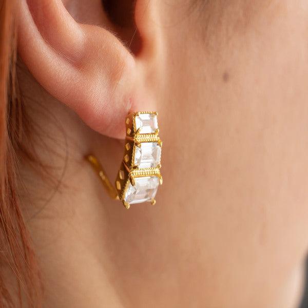 Baguette Earrings Cz • Vs1 Earrings • Baguette Diamond Huggie Earrings - Trending Silver Gifts
