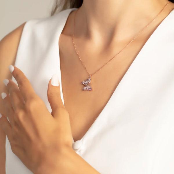 925 Sterling Silver Butterfly Necklace In Pink And White Colour - Trending Silver Gifts