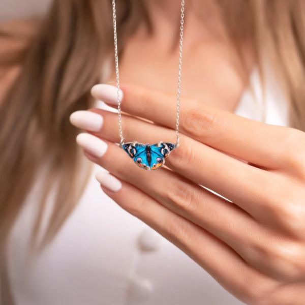 925 Sterling Silver Enameled Tiger Butterfly Necklace In Blue Colour - Trending Silver Gifts