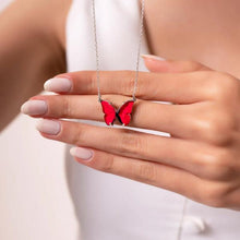 925 Sterling Silver Enameled Red Butterfly Necklace ¥ Gift For Her - Trending Silver Gifts