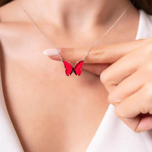 925 Sterling Silver Enameled Red Butterfly Necklace ¥ Gift For Her - Trending Silver Gifts