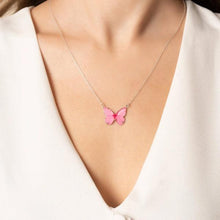 925 Sterling Silver Pink Butterfly Necklace ¥ Butterfly Charm Necklace - Trending Silver Gifts