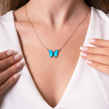 925 Sterling Silver Rose Gold Enameled Blue Butterfly Necklace - Trending Silver Gifts