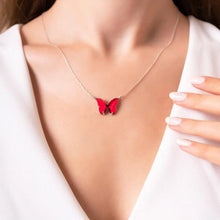 925 Sterling Silver Enameled Red Butterfly Necklace ¥ Gift For Her - Trending Silver Gifts