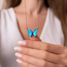 925 Sterling Silver Rose Gold Enameled Blue Butterfly Necklace - Trending Silver Gifts